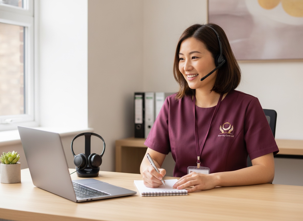 Eternity Care coordinator holding a video call care assessment with a family who live far away
