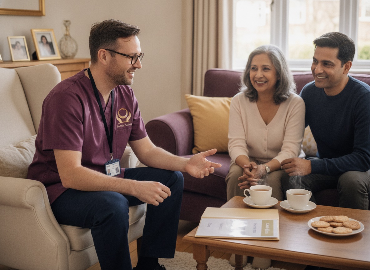 Eternity Care manager visiting a family at home to talk through care options after an enquiry
