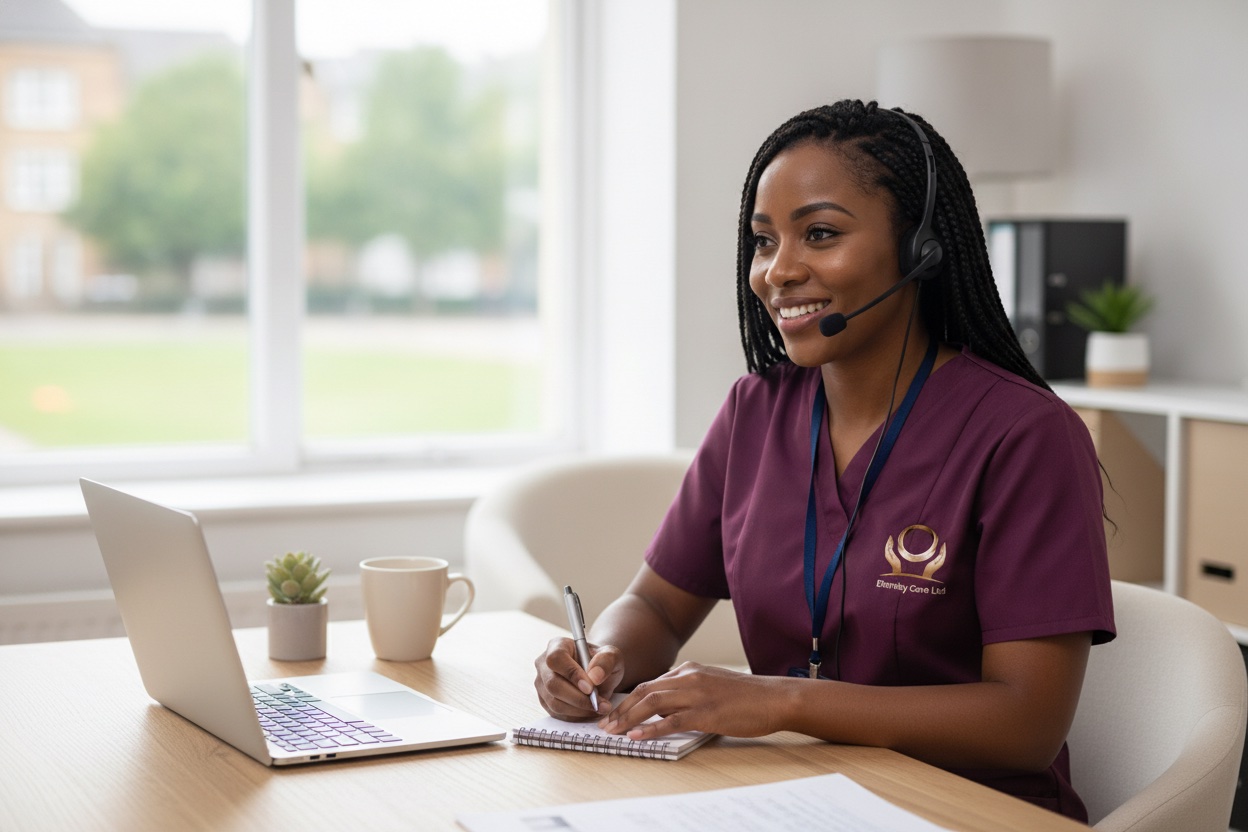 Eternity Care coordinator answering a care enquiry call at the office in Birtley, Gateshead