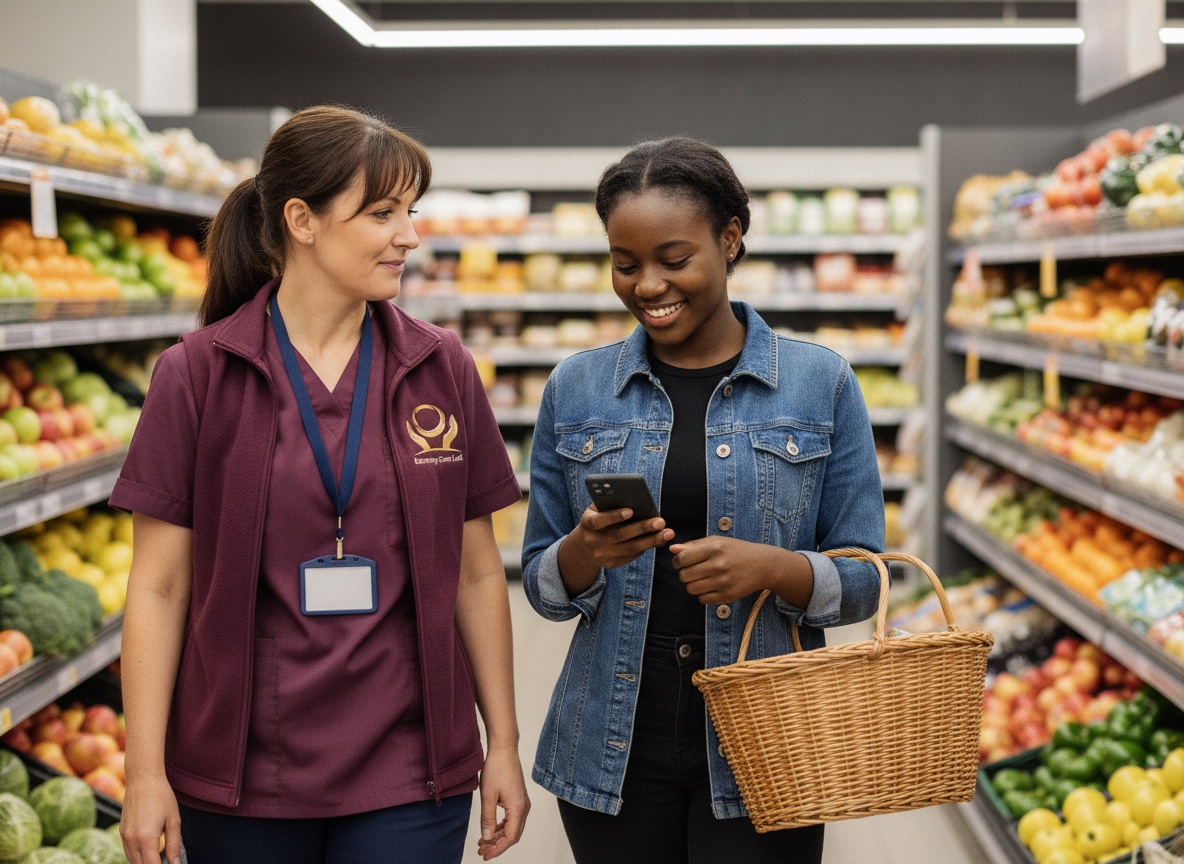 Eternity Care support worker helping a young person budget and shop for groceries independently